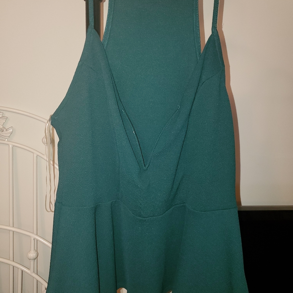 Deep V Peplum Spaghetti Strap Top